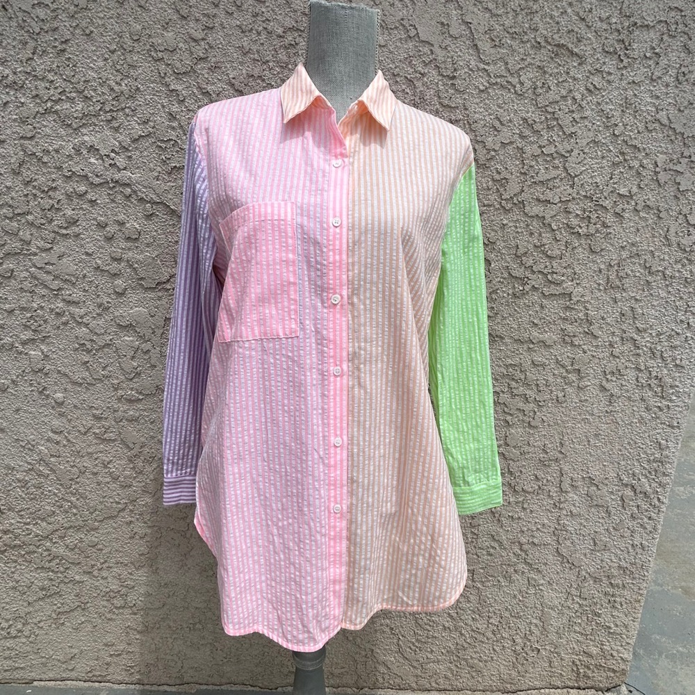 English Factory Button Down Shirt Womens S Pastel Colorblock Striped Excellent